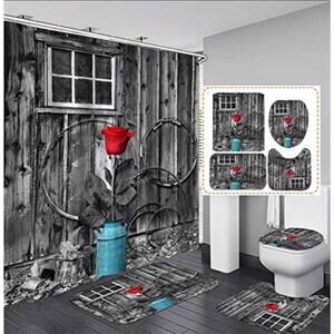 NIB Lovely Red Rose 4 PCS Whole Bathroom Set
